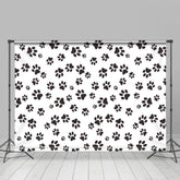 Lofaris Paw Prints Themed Black White Kids Birthday Backdrop